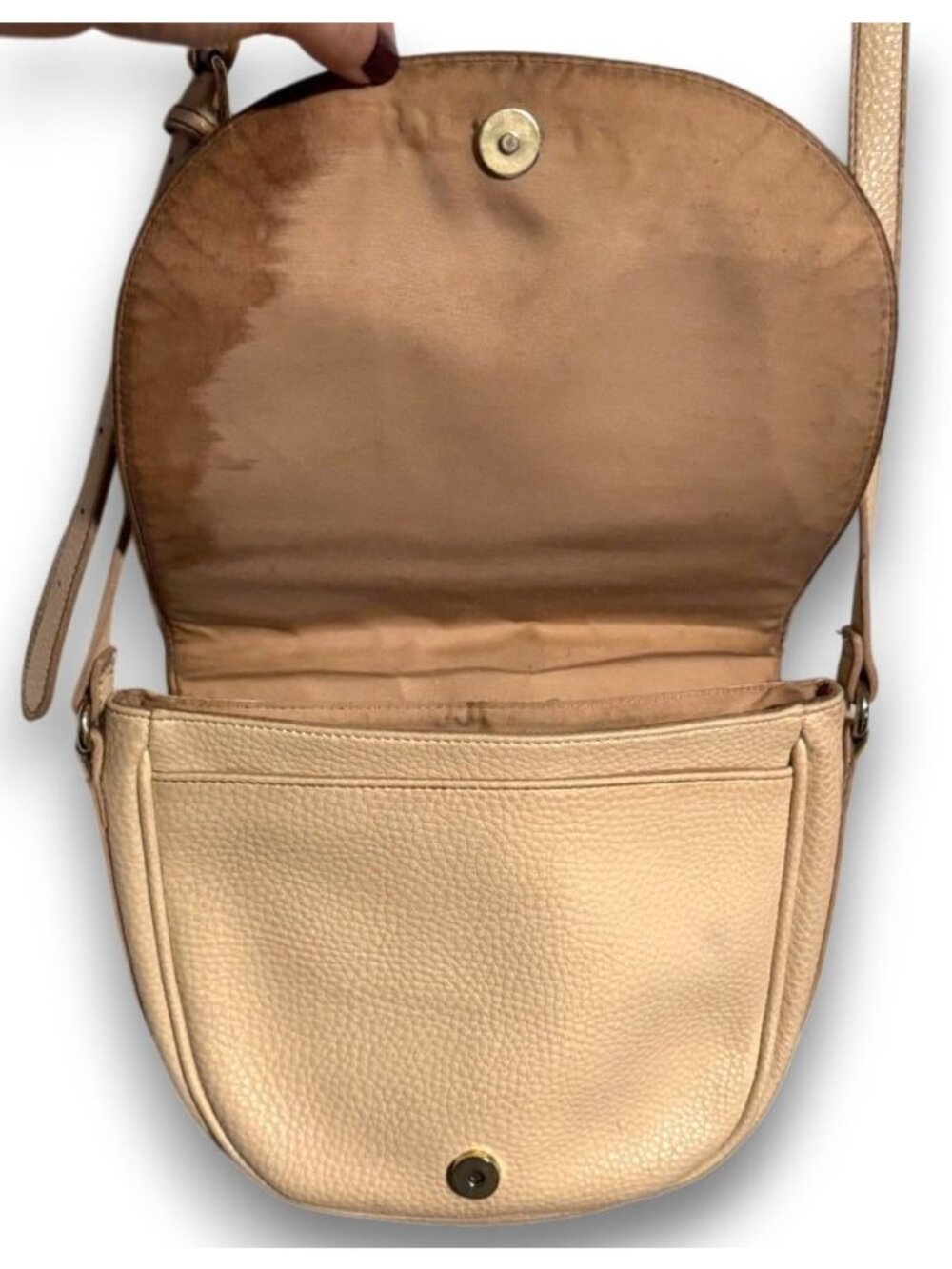 Vintage Jaclyn Smith Cream Pebbled Leather Saddle Crossbody Bag Adjustable Strap - Picture 8 of 11